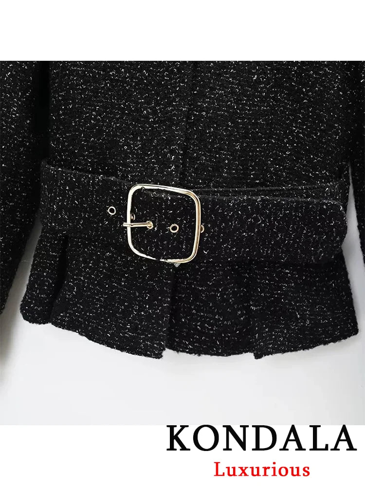 KONDALA Casual Chic Büro Dame Frauen Anzug Textur Schärpen Einreiher Blazer Gerade Shorts Neue Mode 2025, Herbst Sets