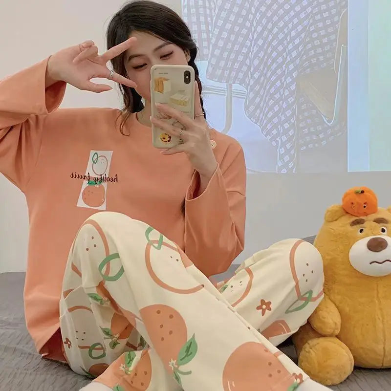 Damen-Pyjama im neuen Frühlings- und Herbststil, künstlerischer Langarm-Pullover in Übergröße, Cartoon-, Herbst- und Winter-dünne Homewear