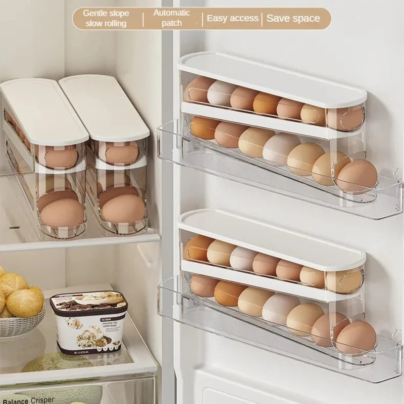 Doppelschicht Kühlschrank Ei Aufbewahrungsbox Automatische Rollende Eier Halter Rack Leiter Stil Kühlschrank Eier Spender Ei Organizer Halter