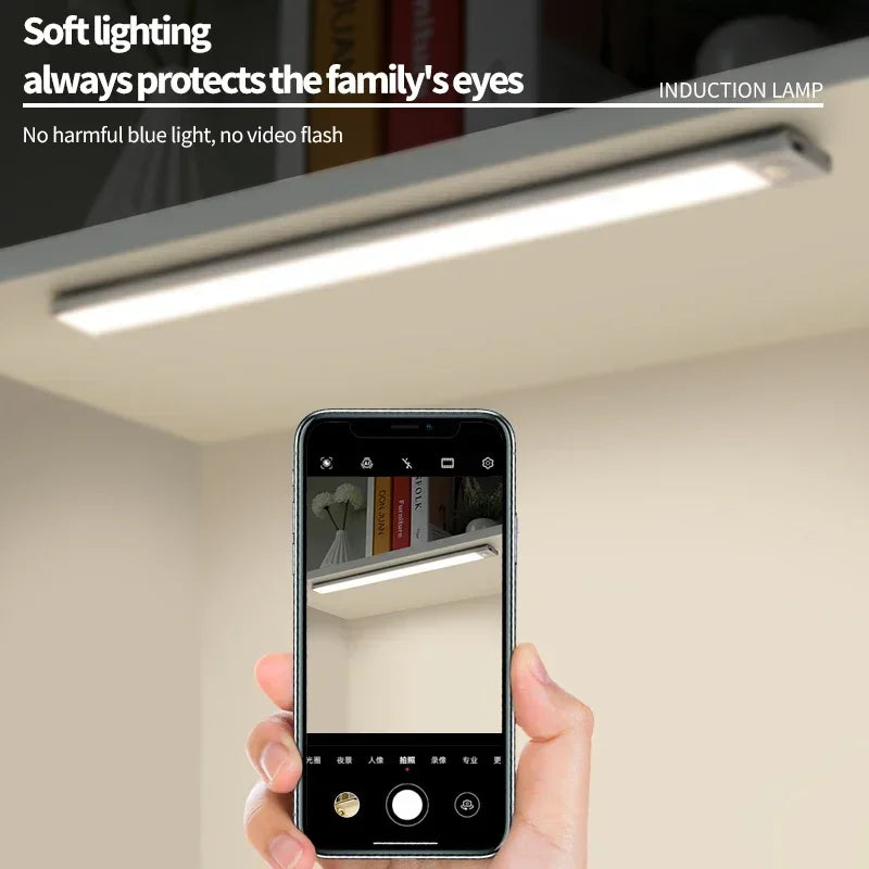 10–60 cm Bewegungsmelder unter dem Schrank, kabelloses, wiederaufladbares USB-Nachtlicht, 3 Farben, Schranklampe für den Innenbereich, Schlafzimmerbeleuchtung