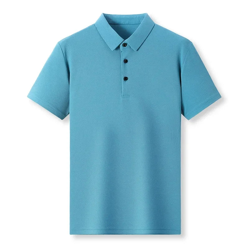 Neues lässiges Waffel-Kurzarm-Poloshirt für Herren, modisches einfarbiges Oberteil