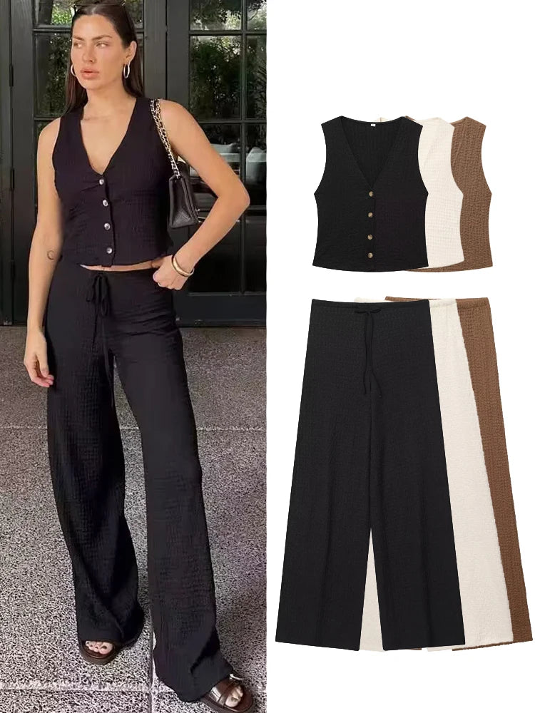 HXAO Frau Hosen Sets Weste Lange Hosen frauen Zwei Stücke Set Anzug Sommer Weibliche Elegante Mode Urlaub Outfits Frau ﻿