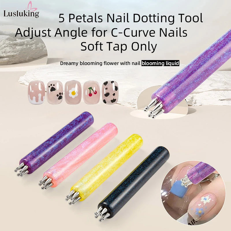 DIY Nail Art 5-Blütenblatt-Punktierwerkzeug, Blumenkreator, 1,8 mm feine Spitze, Strass-Pickers, Glitzergriff, Maniküre, Nagelwerkzeuge, Pinsel