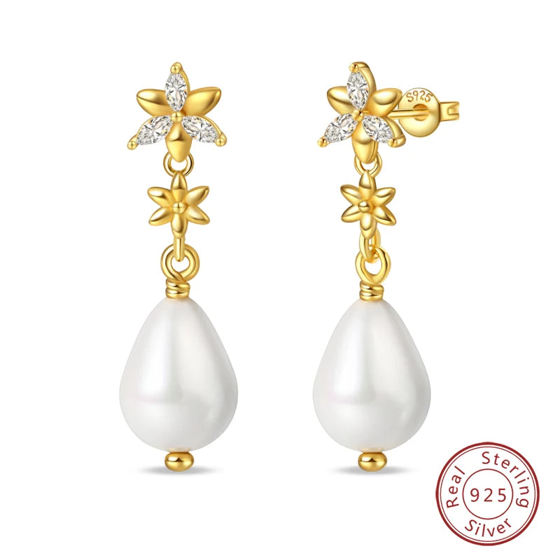 Luxus Goldene Muschel Seestern Perle Ohr Studs 925 Silber Schmetterling Herzförmige Anhänger Perle Ohrringe Für Frauen Partei Schmuck