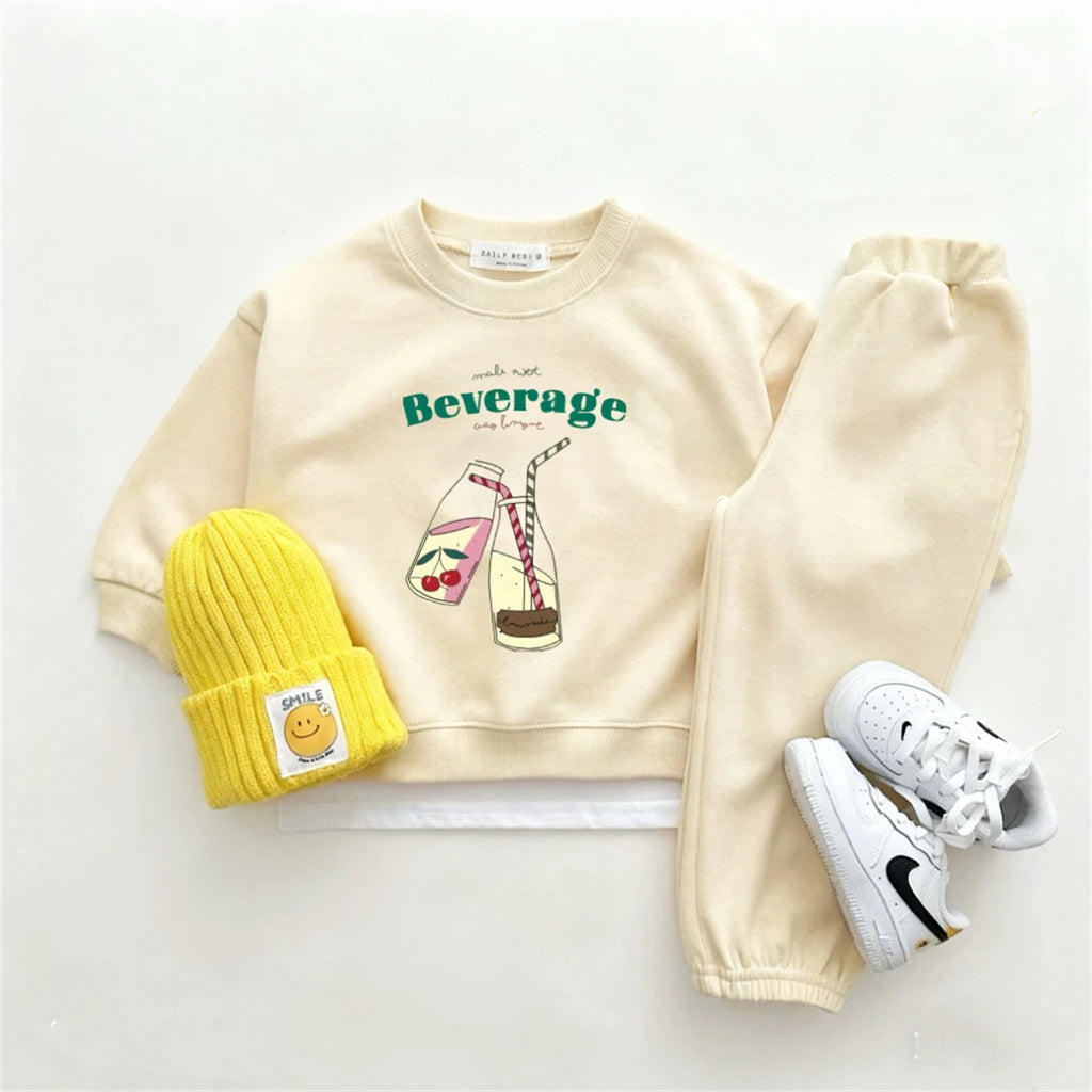 Cartoon-Print Sweatshirts+Hosen 2-teiliges Set Bedruckter Hoodie Weite Hosen Outfits für Jungen Mädchen Kleinkinder Neues Design Hoodie Weite Hosen