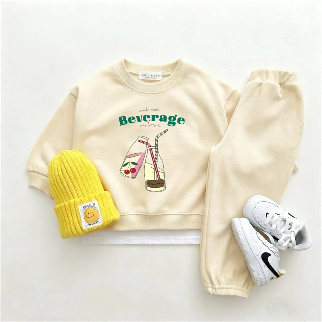 Cartoon-Print Sweatshirts+Hosen 2-teiliges Set Bedruckter Hoodie Weite Hosen Outfits für Jungen Mädchen Kleinkinder Neues Design Hoodie Weite Hosen