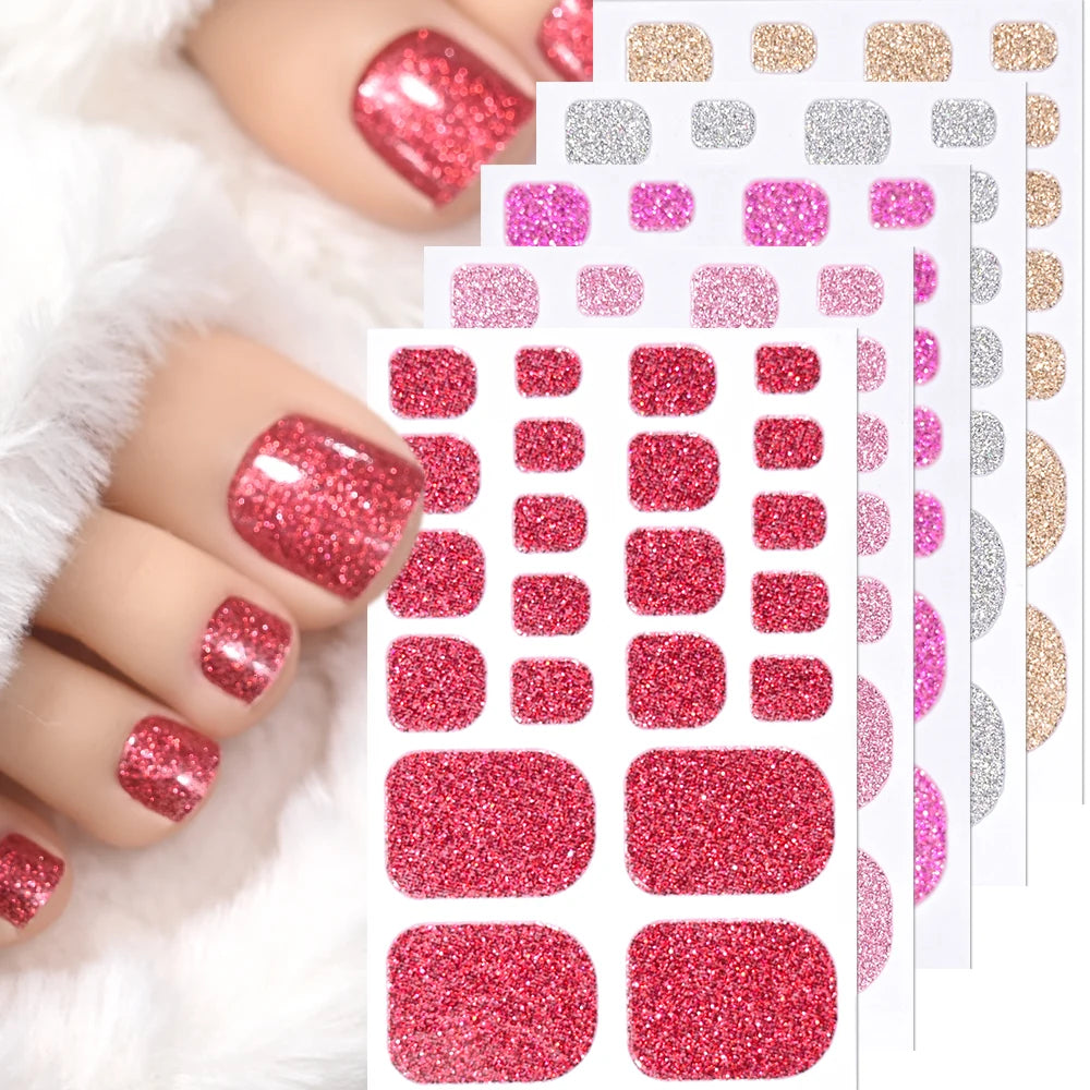 22-teilige Zehennagel-Aufkleber, Selbstklebende Glitzer-Nagelstreifen ohne Backen, Sommerliche Vollabdeckung DIY Fußdekor für Frauen