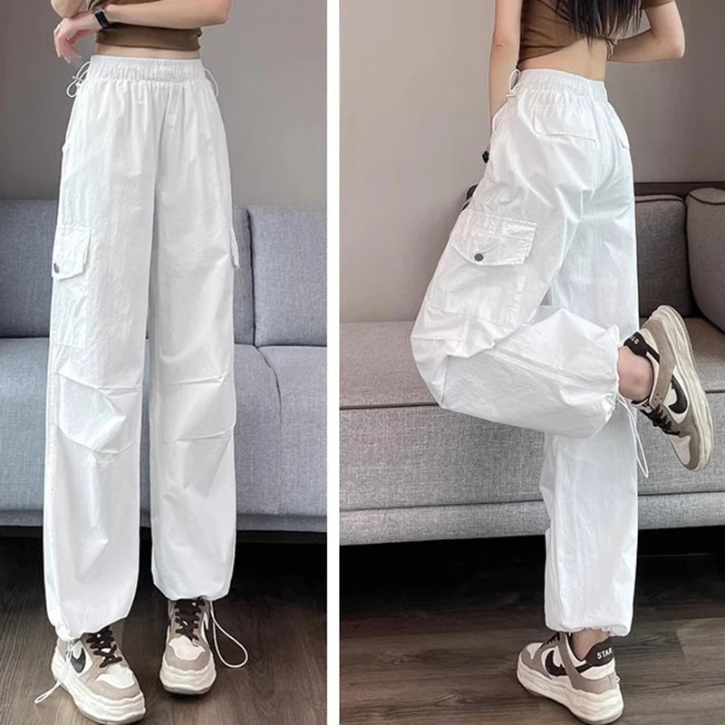Herbst Frauen koreanische Version Baggy hoch taillierte Cargo hose Dame prägnante übergroße Freizeit täglich weites Bein gerade Bein Hose