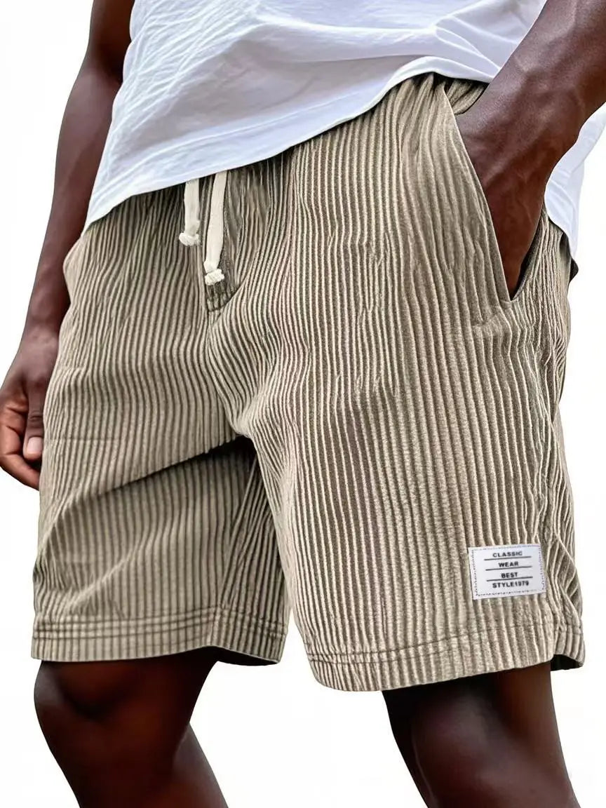 Sommer Cord-Shorts für Herren, dünn, schnelltrocknend, einfarbig, lässige Sport-Jogging-Shorts, locker geschnitten, 5-Punkte-Shorts über dem Knie, Cargo-Hose