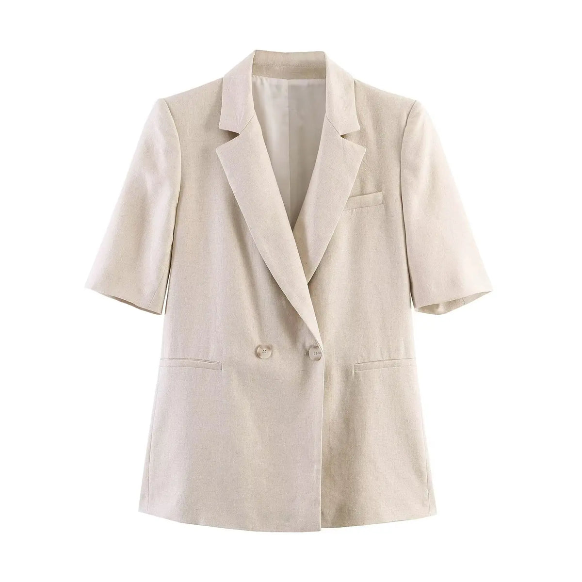 Damen Zweiteiler Sommer 2026: Zweireihiger Kurzarm-Blazer mit High-Waist Weitem Hosenbein – Perfektes Business-Set für den Arbeitsweg