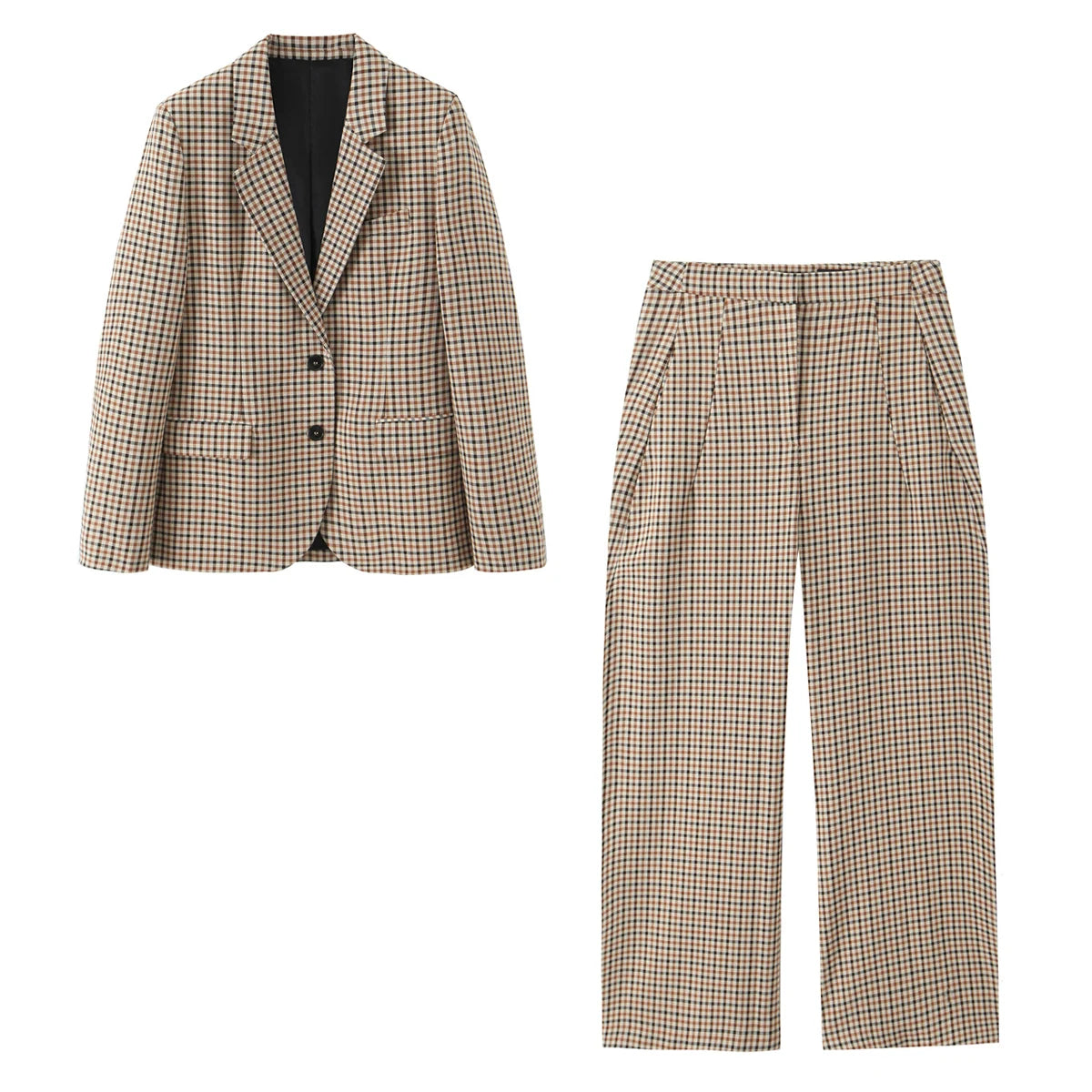 KONDALA Casual Chic Büro Dame Frauen Anzug Plaid Taste Langarm Blazer Lange Gerade Hosen Mode 2025, Herbst Bussiness Set