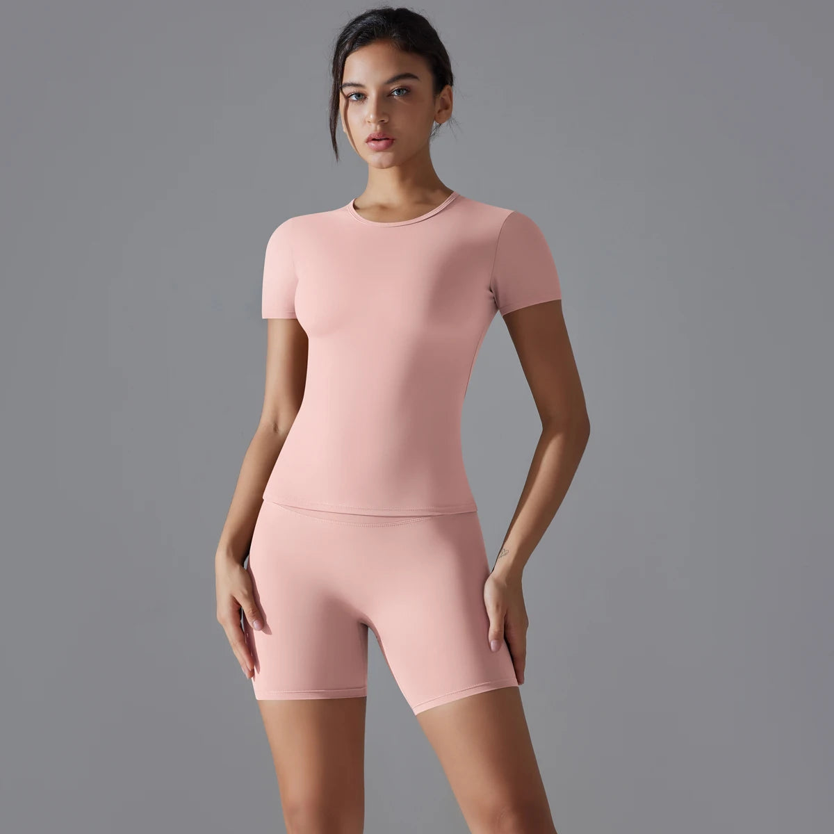 Yoga-Set für Damen, Sport-Kurzarmshirt mit hochtaillierten Leggings, Lauf- und Jogging-Trainingskleidung, Sport-Fitness-Gym-Sets