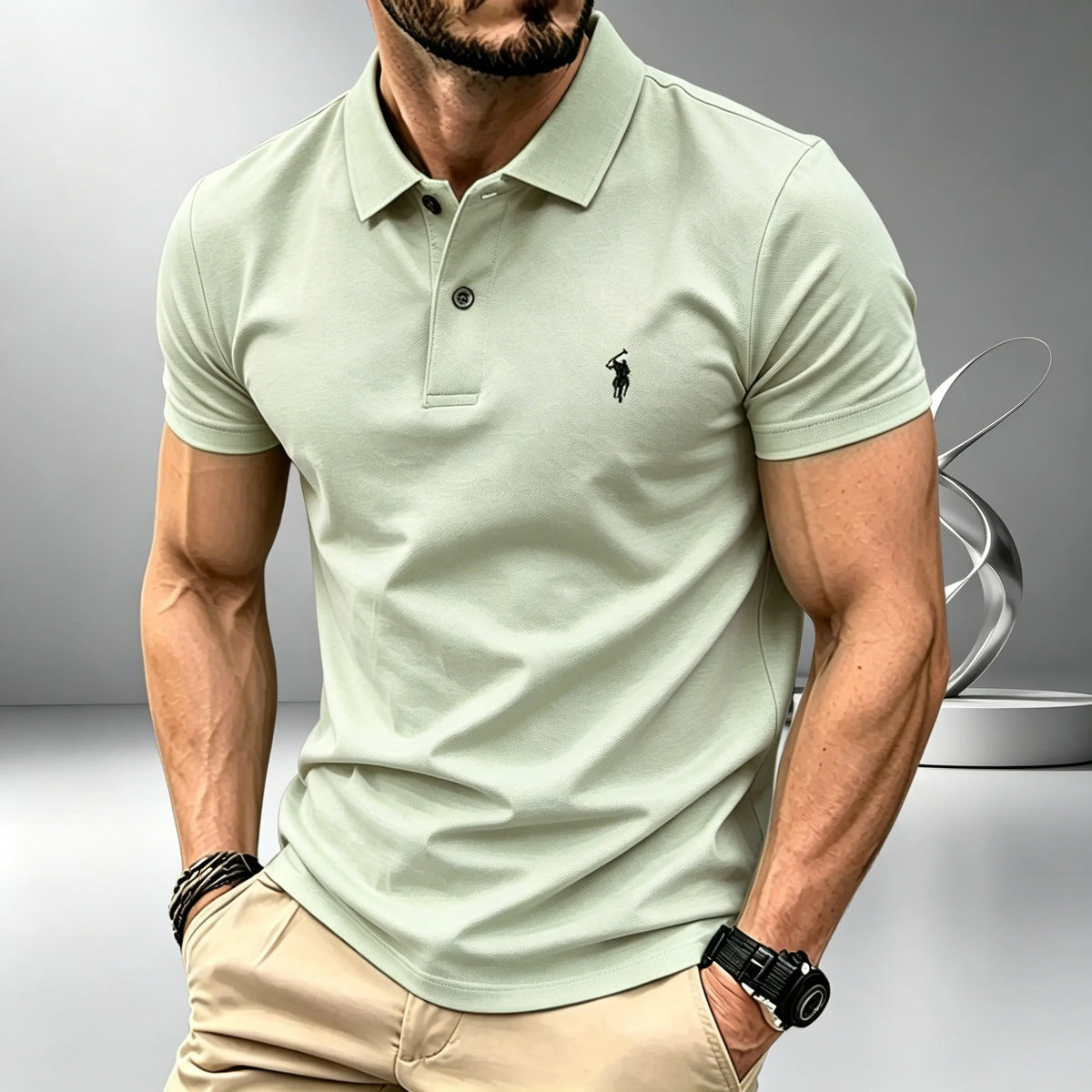 Herren Einfarbiges Poloshirt Regular Fit Business Casual Kurzarm-Oberteil mit Kleiner Pferde-Stickerei auf der Brust