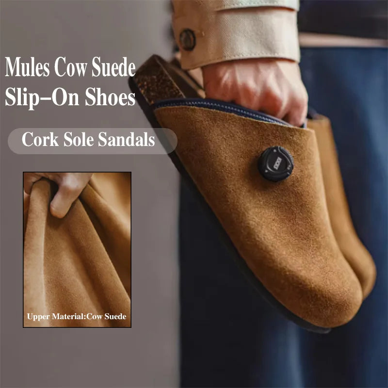 Maden Herren-Slipper im klassischen Vintage-Stil, braune Pantoletten aus Rindswildleder, bequeme Slipper mit dicker Sohle für den Außenbereich im Frühling und Herbst