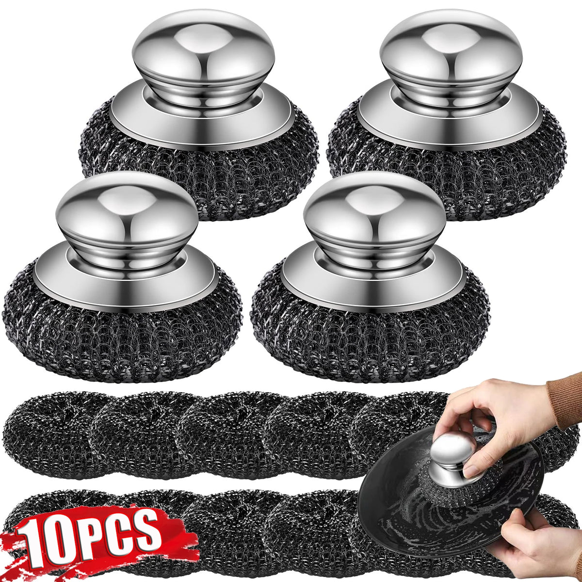 1-10PCS Edelstahl Topf Pinsel mit Griff Heavy Duty Geschirrspülen Draht Ball Metall Wäscher für Home Küche reinigung Werkzeug