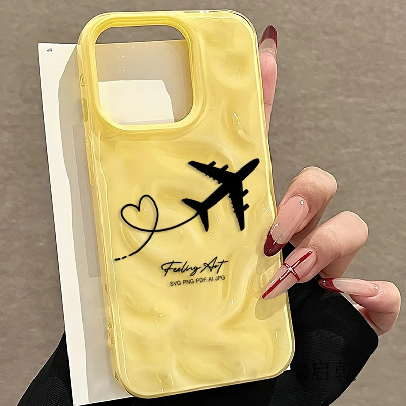 Trendige Flugzeug-Herz-Handyhülle für iPhone 17, 16, 11, 12, 13, 14, 15, Pro Max, Luftblau, Rosa, Gelb, stoßfeste, weiche Schutzhülle