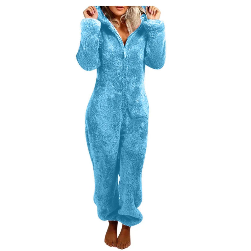 Einteiliger Overall mit Kapuze in Übergröße für Damen, eleganter Overall, volle Länge, verdickt, Herbst, Winter, neu, 2025