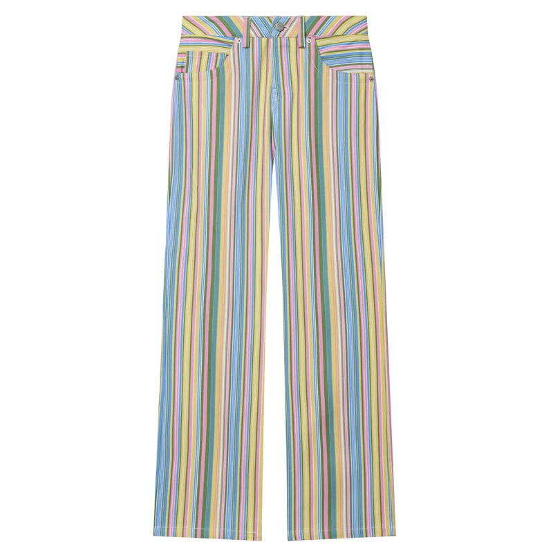 Bunte Streifen-Jeanshosen für Damen, lässige, gerade geschnittene Hosen, Damen-Hosen mit weitem Bein, Streetwear, Damen-Mode-Denim-Hose