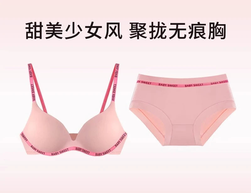 Kabelloses, nicht gepolstertes BH-Set für kleine Brüste, nahtloser Komfort-Bralette und Slip, reine, elegante Damenunterwäsche für Teenager und Mädchen