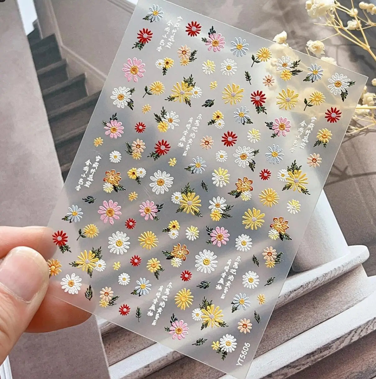 1 Stück 5D Elegante Rosa-Weiß-Blaue Blumen-Nagelaufkleber Aurora-Muschel Grüne Blätter Nagelsticker Selbstklebende Mini-Blumen-Nageldekoration