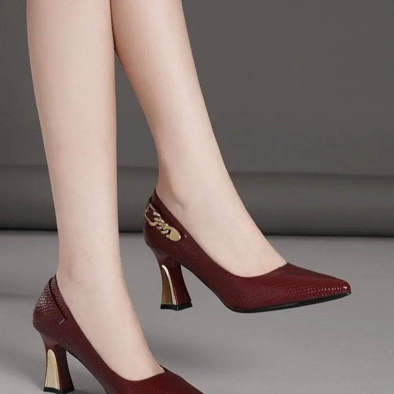 Basic Wine Snakeskin Leather Damenschuhe Stiletto High Heels Spitze Zehenpartie Damenpumps Hochzeiten Party Größe 33-42 Schuhe Frau