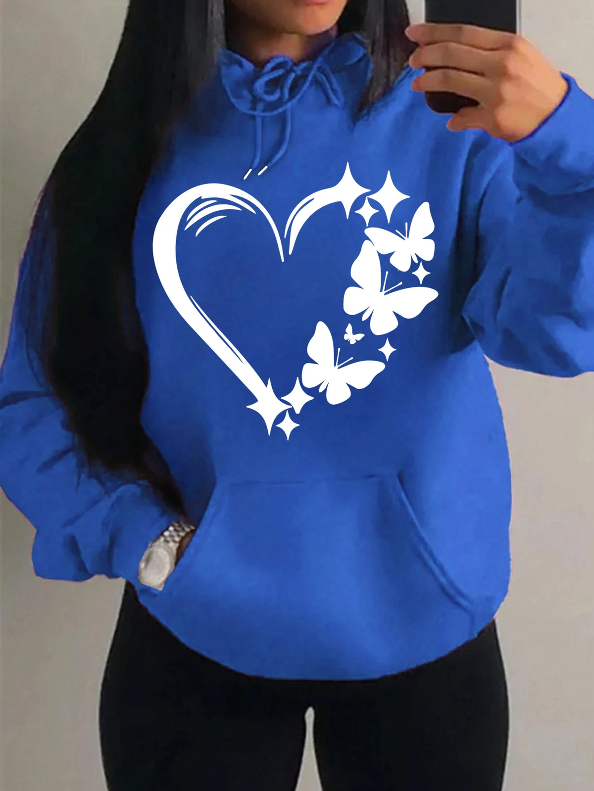 Kombination von Liebe und Schmetterling Hoody Plus Größe Frauen Hip Hop Herbst Hoodies Fleece Tasche Kleidung Vintage mehrfarbige Hoodie