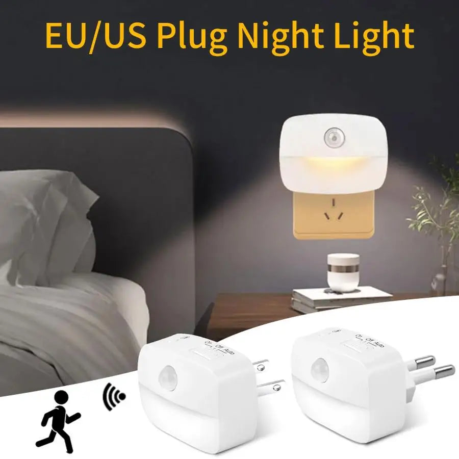 1/2/4 Stück LED-Nachtlicht, US-EU-Stecker, Bewegungsmelder, 220 V, 110 V, Wandleuchte für Zuhause, Flur, Treppe, Küche, Schlafzimmer, Nachtlampe
