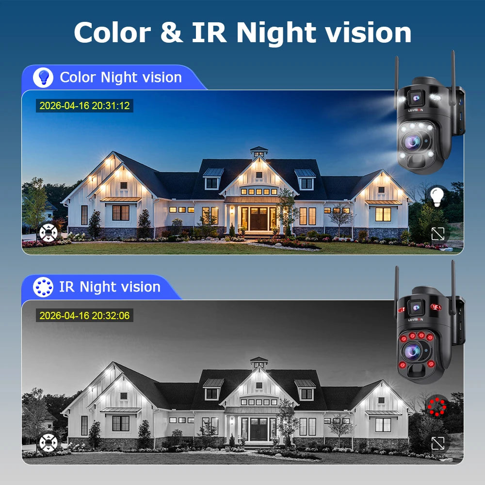 LS VISION 36X Optischer Zoom Außen-Solarkamera WiFi/4G 24/7 Videoaufzeichnung Doppelbildschirme AOV & PIR WLAN-Sicherheitskamera CCTV IP66