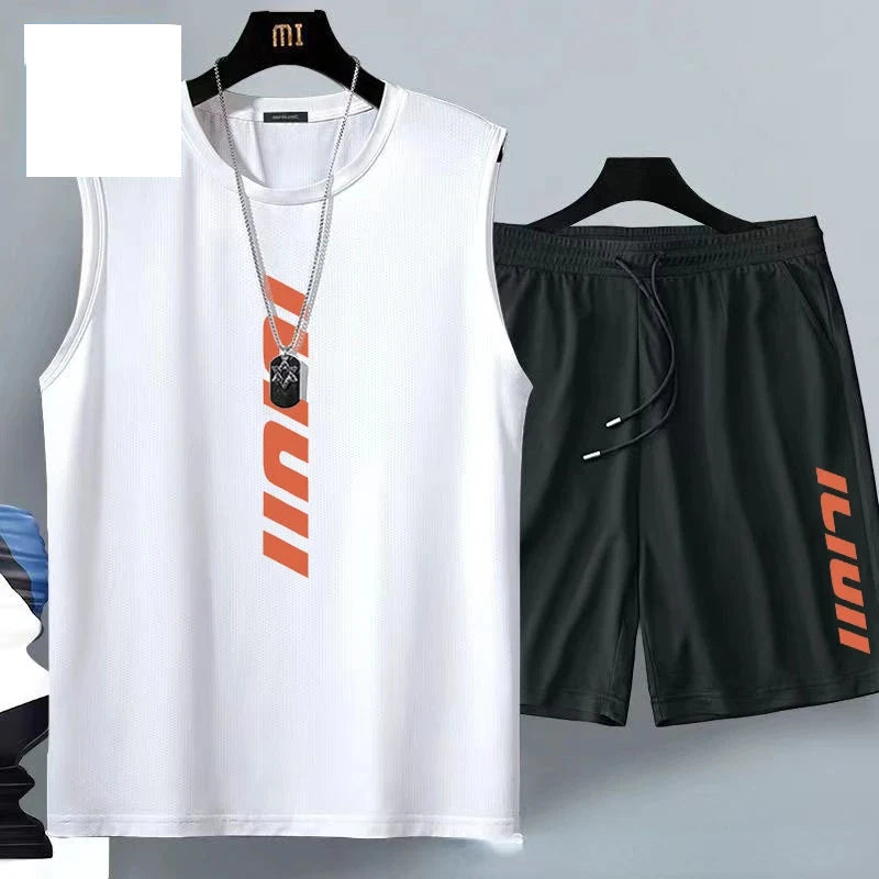 Sommer Herrenmode Lässiger Basketball-Anzug Street Sportwear 2-teiliges Atmungsaktives Kurzarm-T-Shirt+Jogging-Shorts-Set