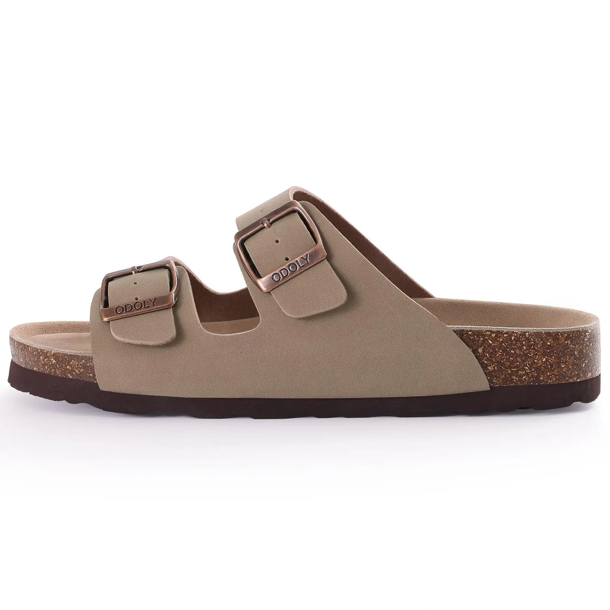 Crestar Damen-Hausschuhe mit Korkfußbett, Sommer-Paar, verstellbare Doppelschnallen, flache Sandalen, Outdoor-Kork-Strandrutschen mit offener Spitze
