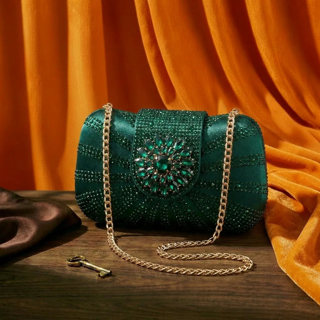 2026 Elegante grüne Strass-Slingback-Absätze für Damen & passendes Handtaschen-Set – Komfort inklusive – Stylische Schuhe mit spitzer Zehenpartie