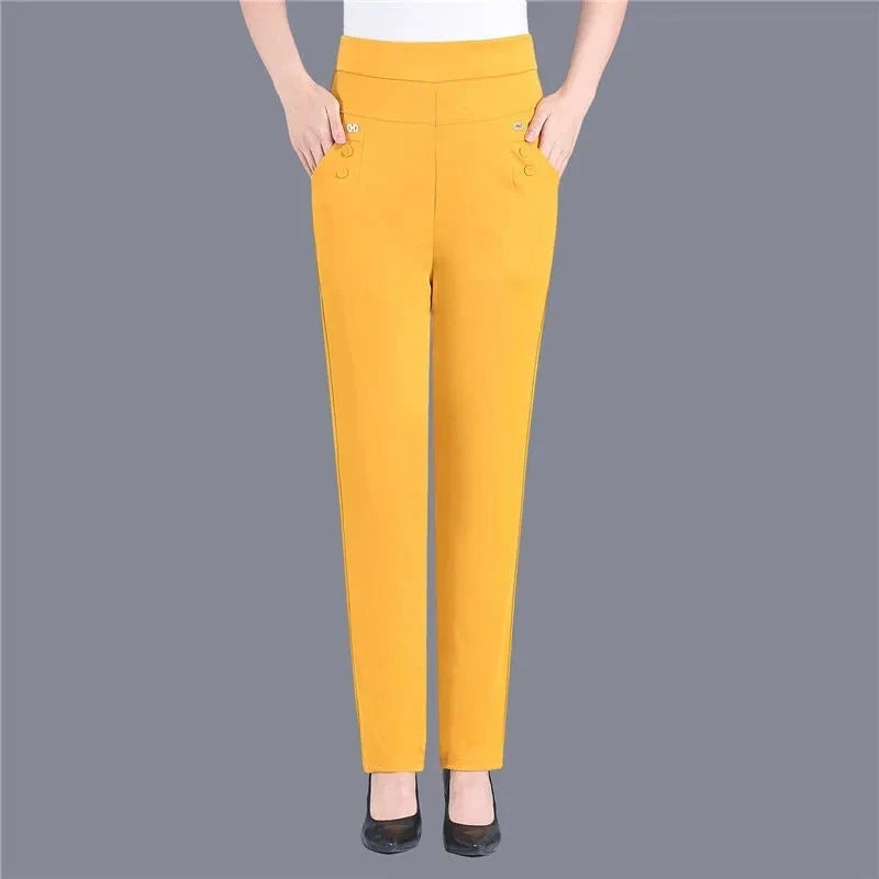Casual Frauen Dünne Candy Farben Stretch Klassische Hosen Gerade Hosen Mutter Hohe Taille Pantalones Schlanke Knöchel-Länge Hosen