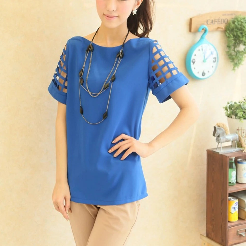 Sommer Bluse Sexy Frauen Damen Hohl Hülse Slash Neck Lose Solide Shirts Casual Tops