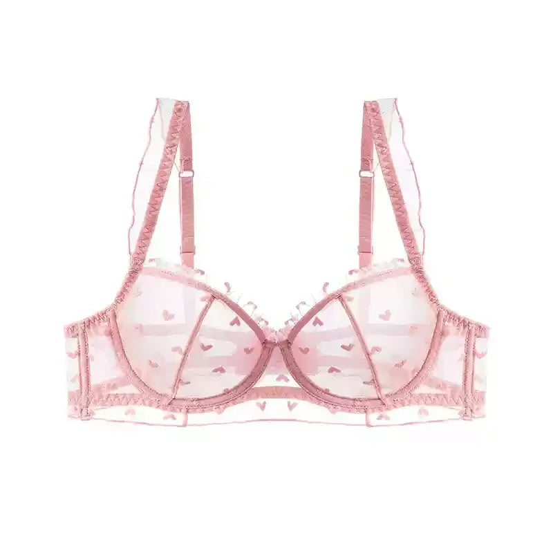 YUQI Französisches Dienstmädchen-Dessous-Set, sexy Spitzenunterwäsche, herzförmiger Push-up-BH mit Stahlringen, Anti-Durchhang-Büstenunterstützung für Damen