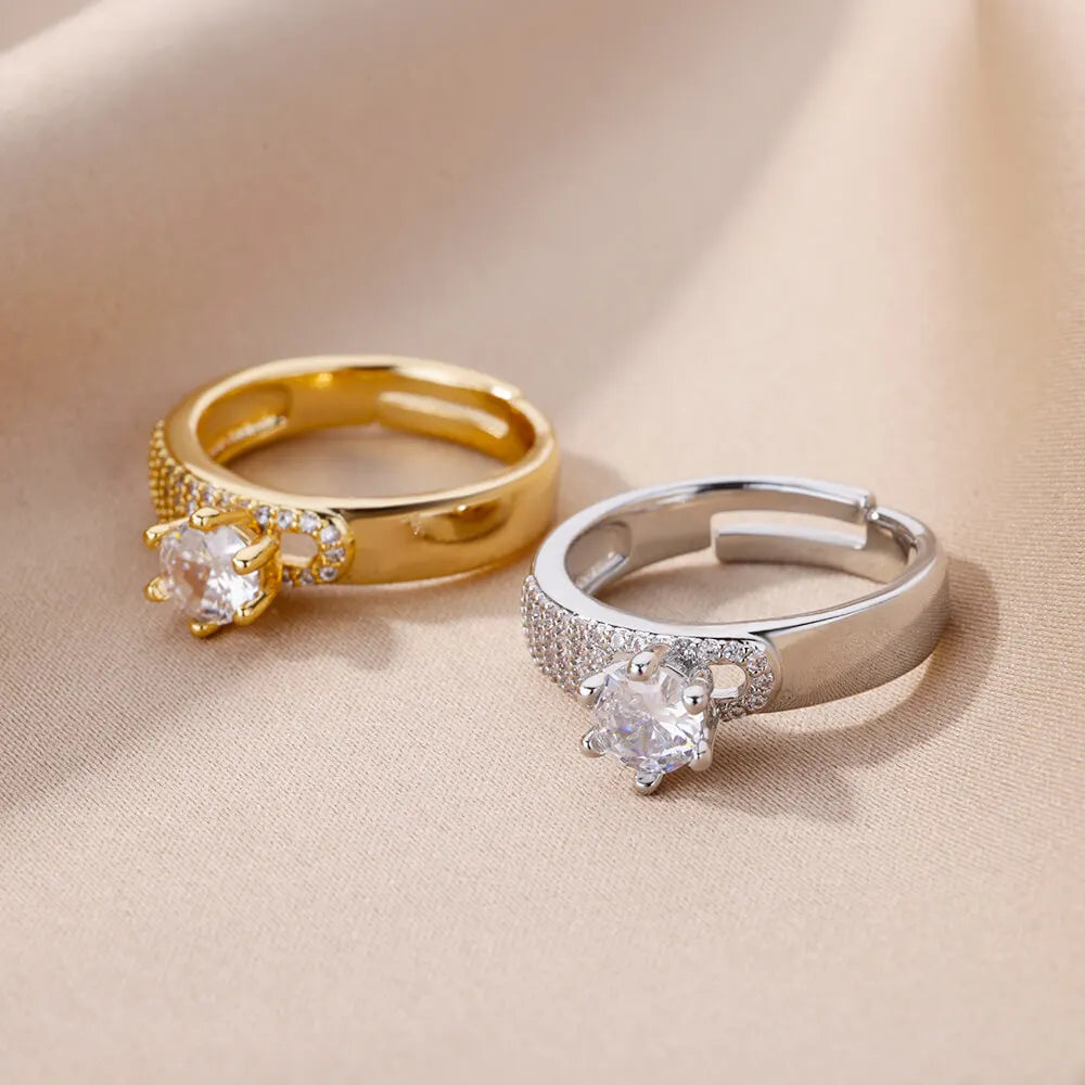 Edelstahl Runde Ringe Für Frauen Zirkon Geometrische Gold Farbe Kristall Ring Ästhetischen Hochzeit Schmuck Geschenk Bague Femme