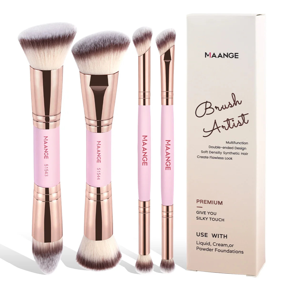 MAANGE 4-teiliges einfaches Make-up-Pinsel-Set mit zwei Enden und Foundation-Puder-Rouge-Details für Lidschattenpinsel, Reiseutensilien für Anfänger