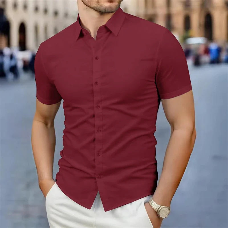 2025, neues Herren-Business-Casual-Hemd, einfarbig, kurzärmelig, für Sommermode, kein Bügeln, bequemes und vielseitiges Oberteil