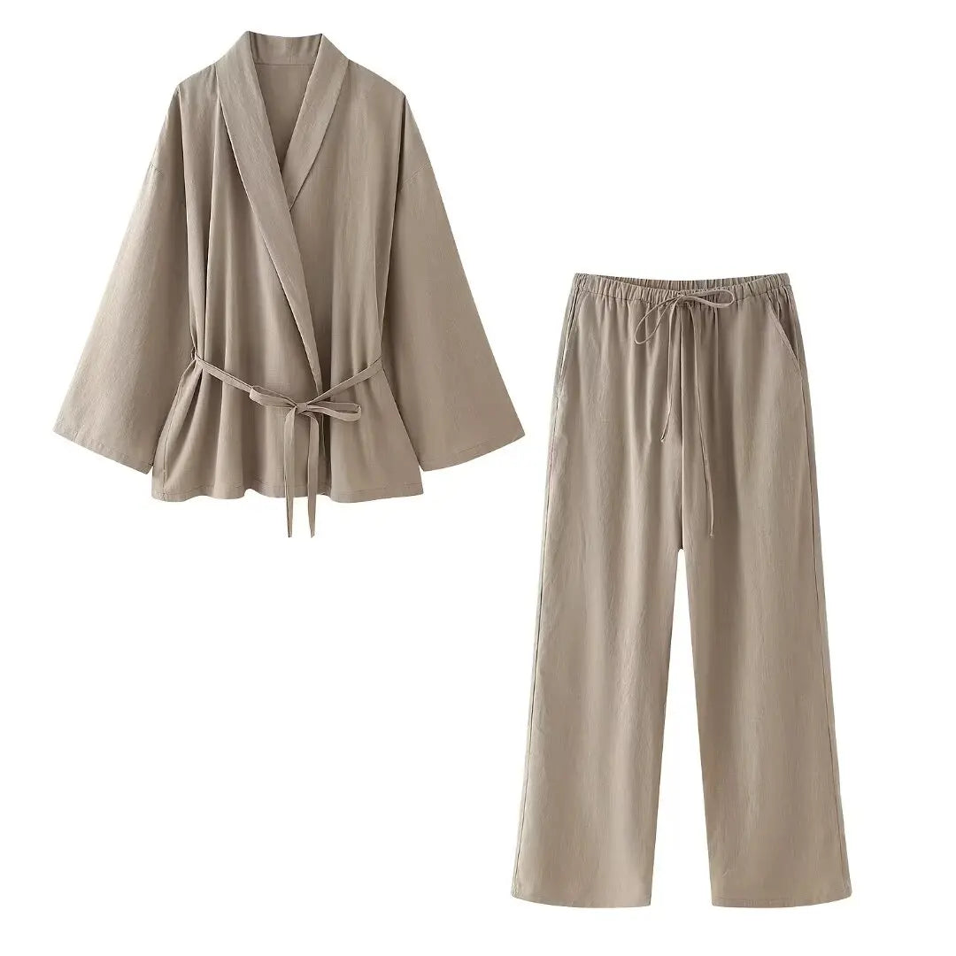 Frauen Khaki Hosen Set Langarm Kordelzug Strickjacke + Feste Elastische Taille Baggy Hosen Casual Lose Urlaub Stil Roupas