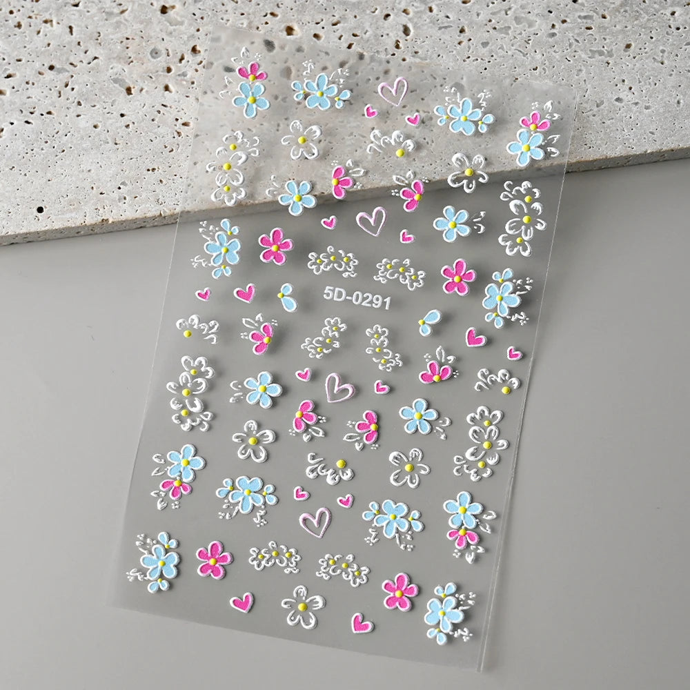 1 Stück 3D Lavendel Blumen Aufkleber für Nägel Frühling Sakura Blumenblätter Selbstklebende Slider Abziehbilder Kunst Maniküre für Dekoration