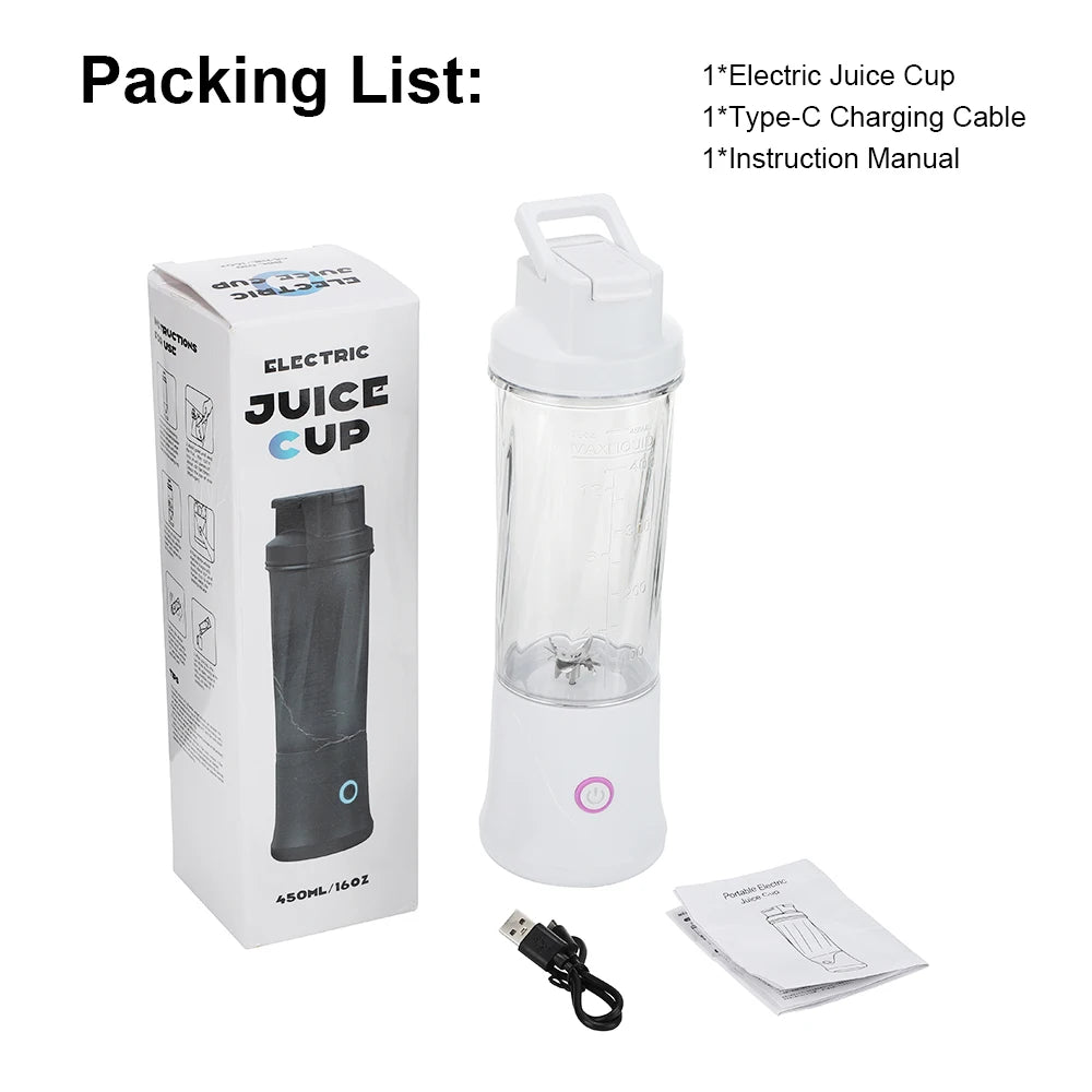 Tragbarer Fruchtentsafter, Mini-Mixer, 450 ml, elektrischer Saftbecher, 12 Klingen, wiederaufladbarer Mixer für Shakes und Smoothies, Eiszerkleinerer