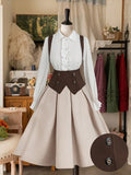 Limitierter Ausverkauf Plus Size Damen-Retro-Rüschenhemd mit hoher Taille, zweiteiliger Anzug, britischer Knopfweste, A-Linien-Rock