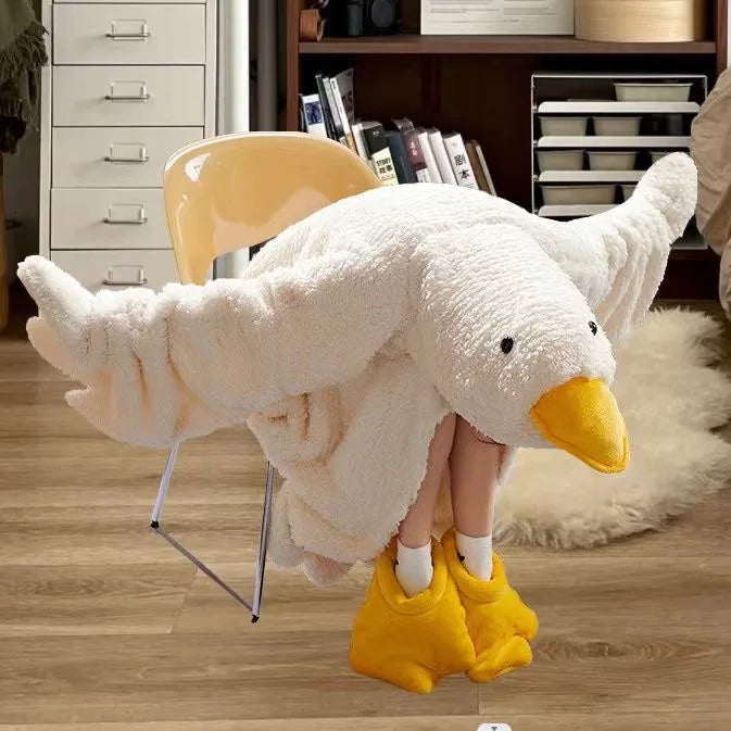 Cartoon Große Gans Robe Korallen Fleece Mit Kapuze Pyjama Lustige Ente Cosplay Paar Nachthemd Plüsch Nachtwäsche Hause Kleidung