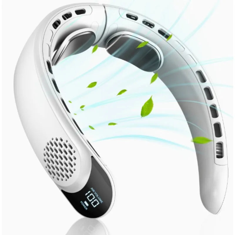 Tragbarer Digitaler Nackenventilator 360 °   Kühlender, blattloser, tragbarer Ventilator mit 4000 mAh, USB-wiederaufladbar, Kühlventilator