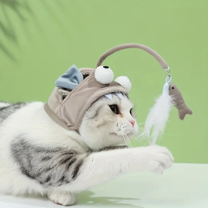 Verstellbares interaktives Katzen-Kopfbedeckungsspielzeug – Haustier-Teaser-Spielzeug für Stunden Spaß, Katzen-Cosplay-Zubehör