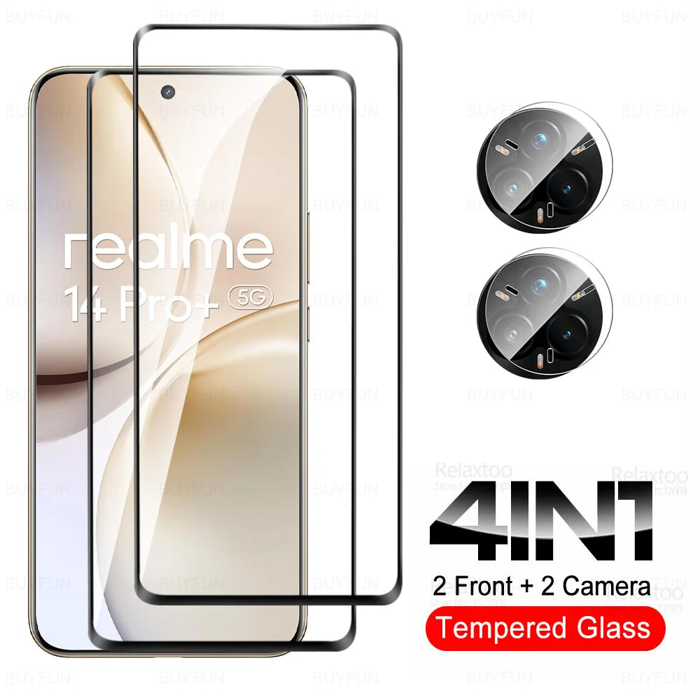 4-in-1-Vollabdeckung aus gehärtetem Glas für Realme 14 Pro Plus 9D gebogener Displayschutz Realme 14 Pro+ Realme 14Pro 14Pro 5G-Objektivfilm