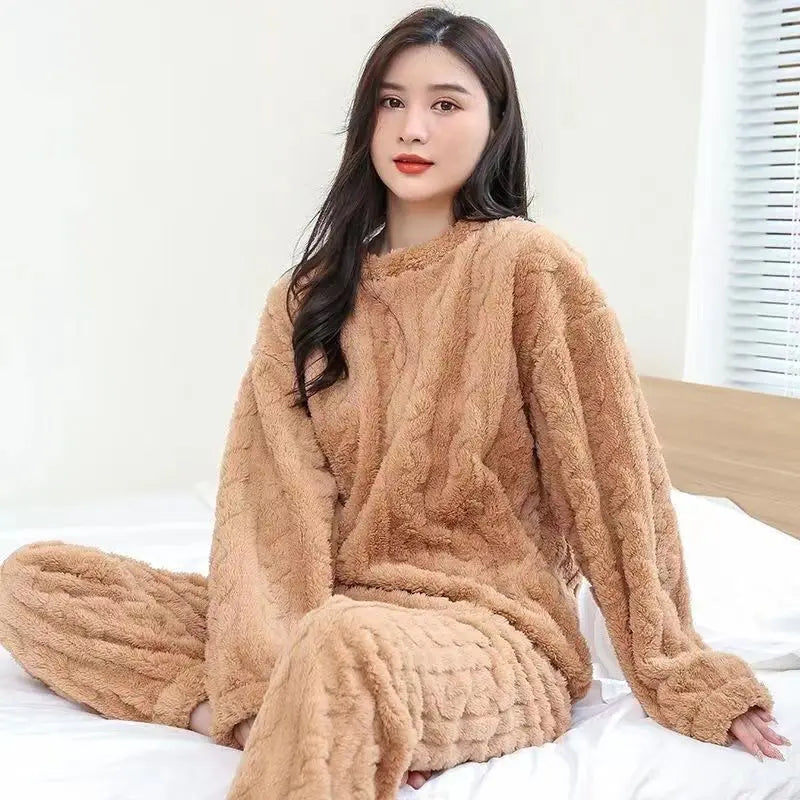 Frauen Korallen Fleece Nachtwäsche Herbst Winter Verdickt Warme Lose Lange Robe Pyjamas Homewear Casual Oberbekleidung Nachthemd