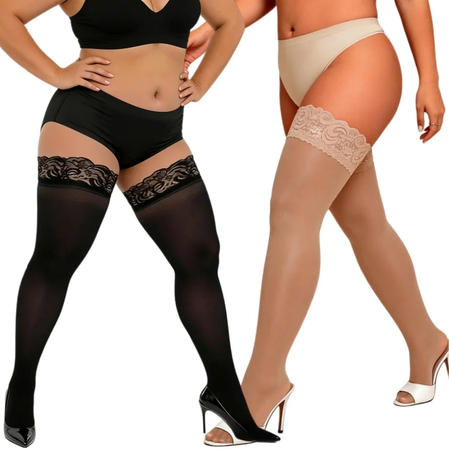NEUE elastische schwarze Seidenstrümpfe mit Spitze für Damen, rutschfeste, dünne Overknee-Strümpfe, große Größen, Netzstrümpfe, lange Weihnachtsstrümpfe, sexy 3XXL