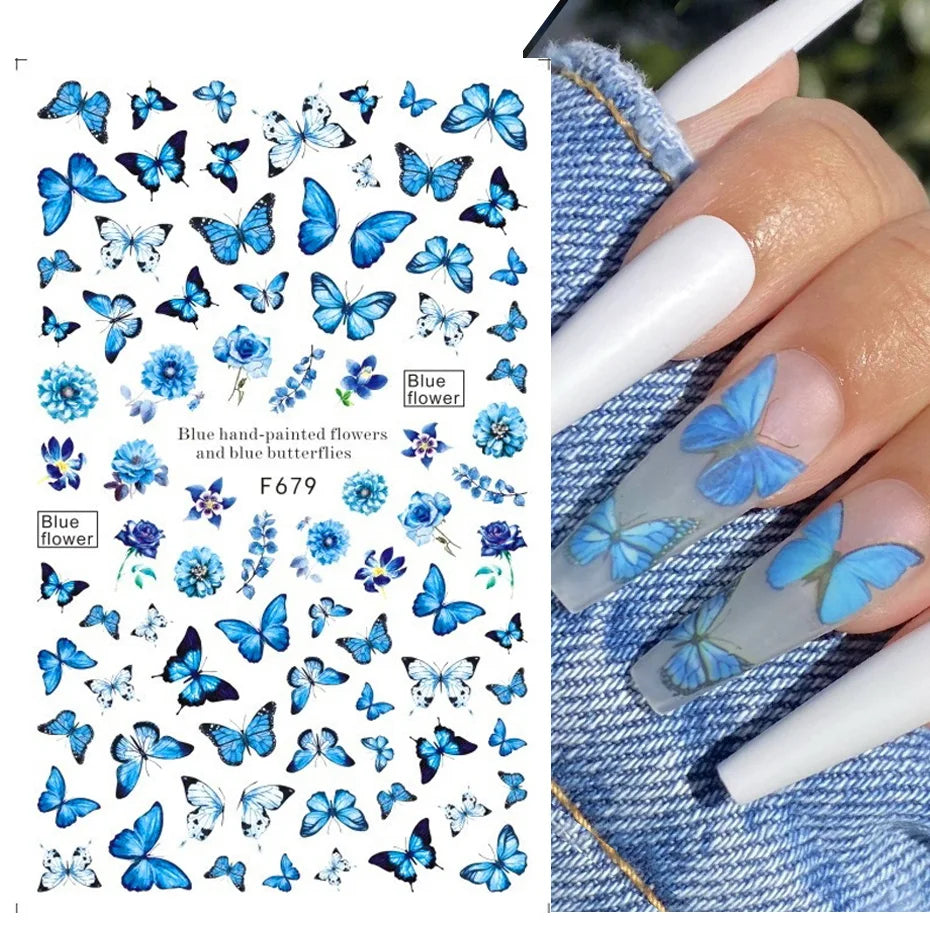 1PCS Schwarz Weiß Schmetterling Laser Nagel Aufkleber Y2K Nail art Dekoration Abstrakte Linien Bronzing Blumen Aufkleber Für Nägel
