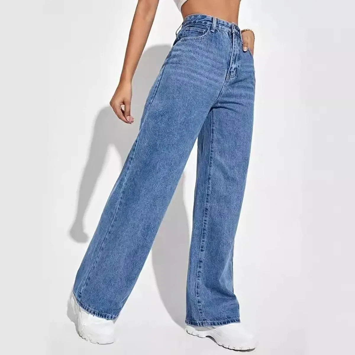 Mode Retro Blue Jeans Damen Y2K High Street Baggy gerade Hose Hoch taillierte All-in-One-dünne Hose