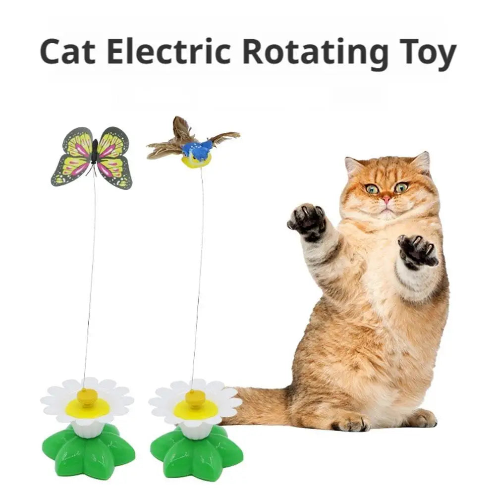 Interaktives Katzen-Teaser-Zauberstab-Spielzeug – automatisch rotierender elektrischer fliegender Schmetterling, Kolibri, Übungsspielzeug für Kätzchen im Innenbereich